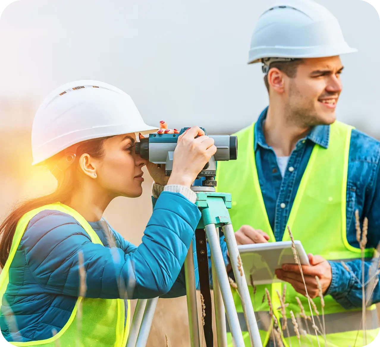 Profesionales realizando un levantamiento topográfico con equipo de medición en Costa Rica