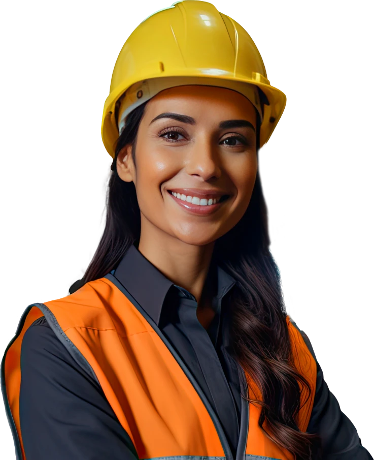 Profesional de topografía con casco y chaleco de seguridad para trabajo de campo