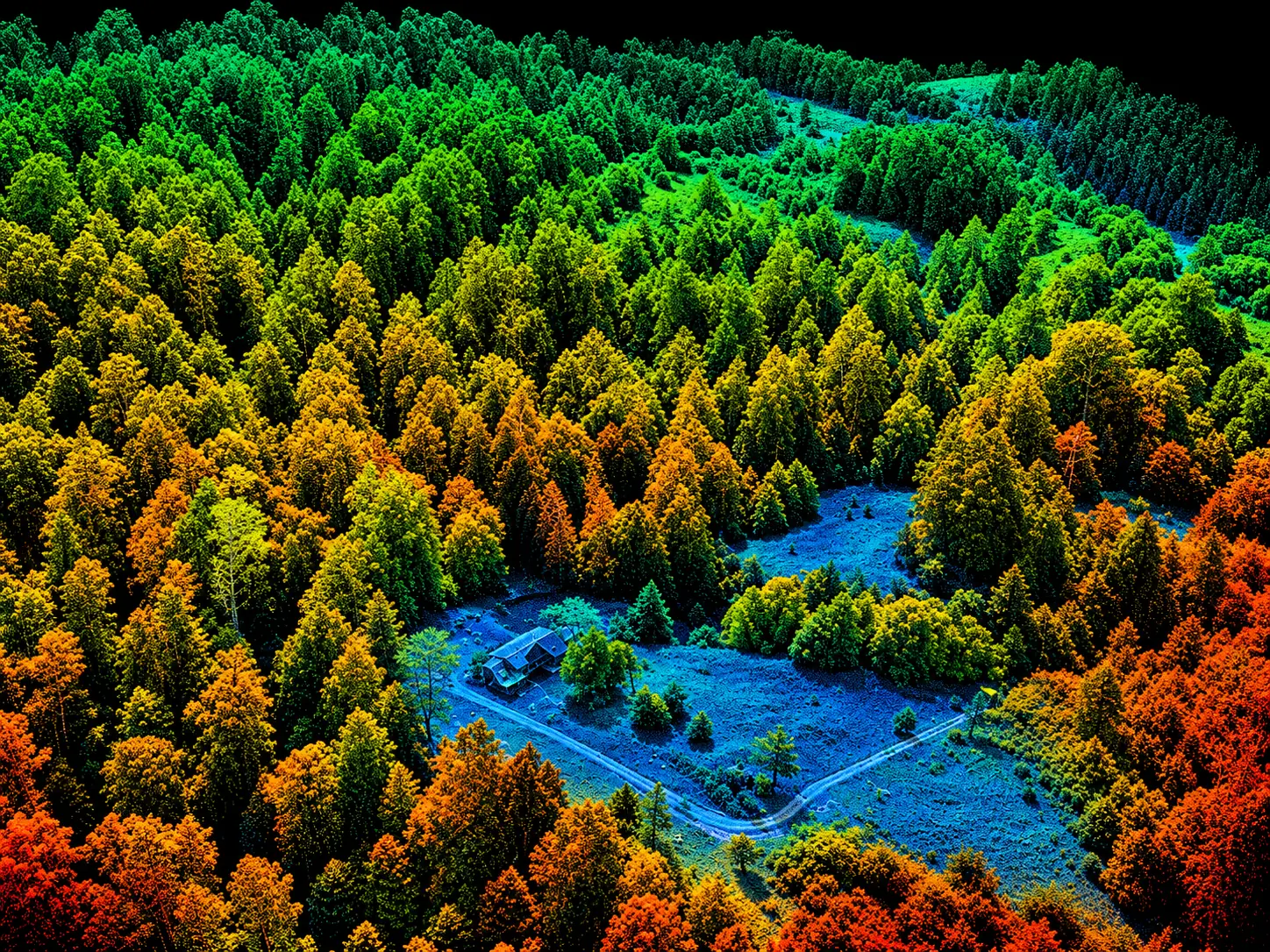 Nube de puntos LiDAR de terreno boscoso obtenida mediante levantamiento aéreo
